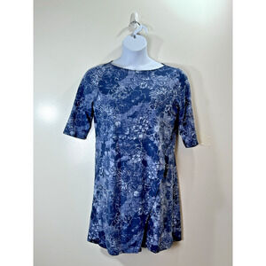 J. Jill Pure Jill Women’s Faux Wrap Dress Size M Blue Floral Boho Coastal Travel